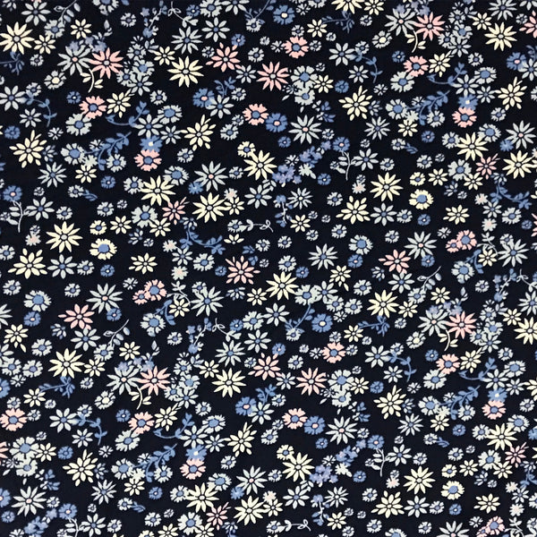 Navy Blue Ditsy Floral Brushed Poly Spandex