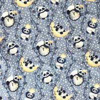 Bedtime Pandas on Blue Brushed Poly Spandex
