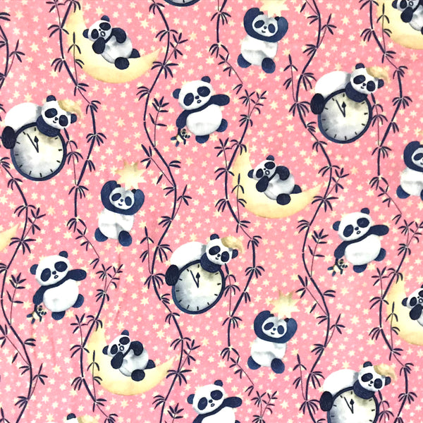 Bedtime Pandas on Pink Brushed Poly Spandex