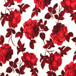 Red Roses on White Brushed Poly Spandex