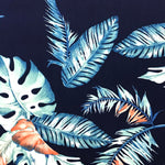 Blue Tropical Leaves Brushed Poly Spandex