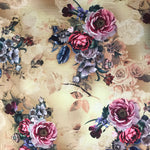 Richly Coloured Roses on Gold Brushed Poly Spandex